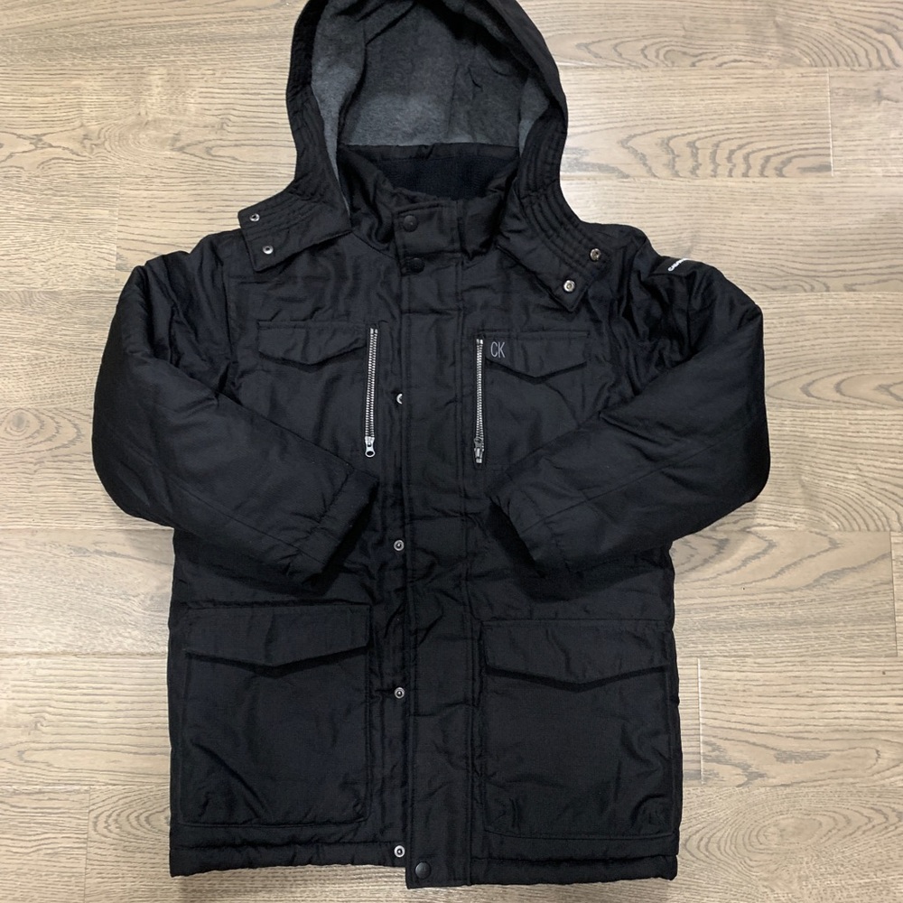 Calvin Klein Boys Black Hooded Winter Coat 10/12 years EUC